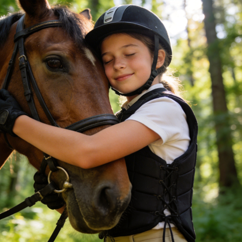 女孩与马亲密相拥图片