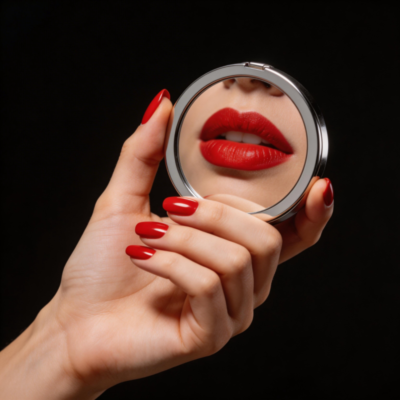 红唇映镜图片