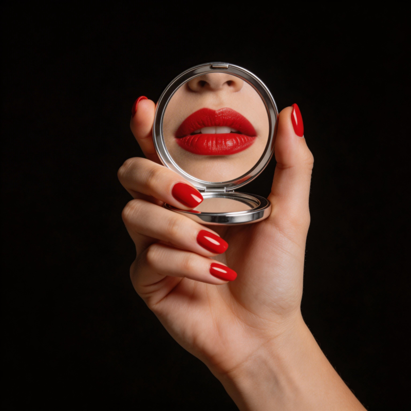 红唇映镜图片