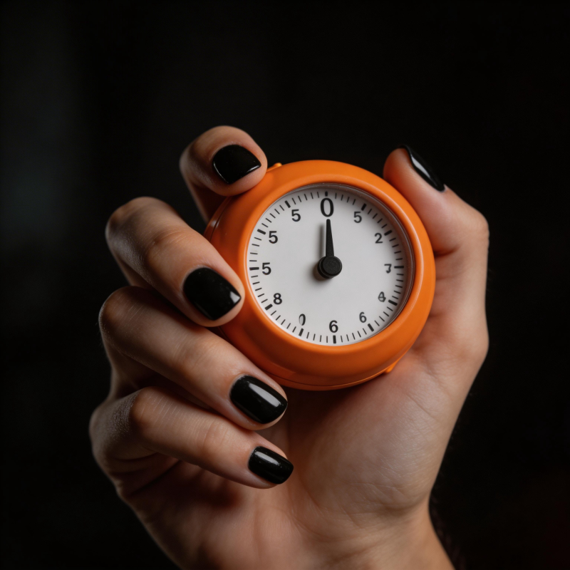 橙色闹钟在手中图片