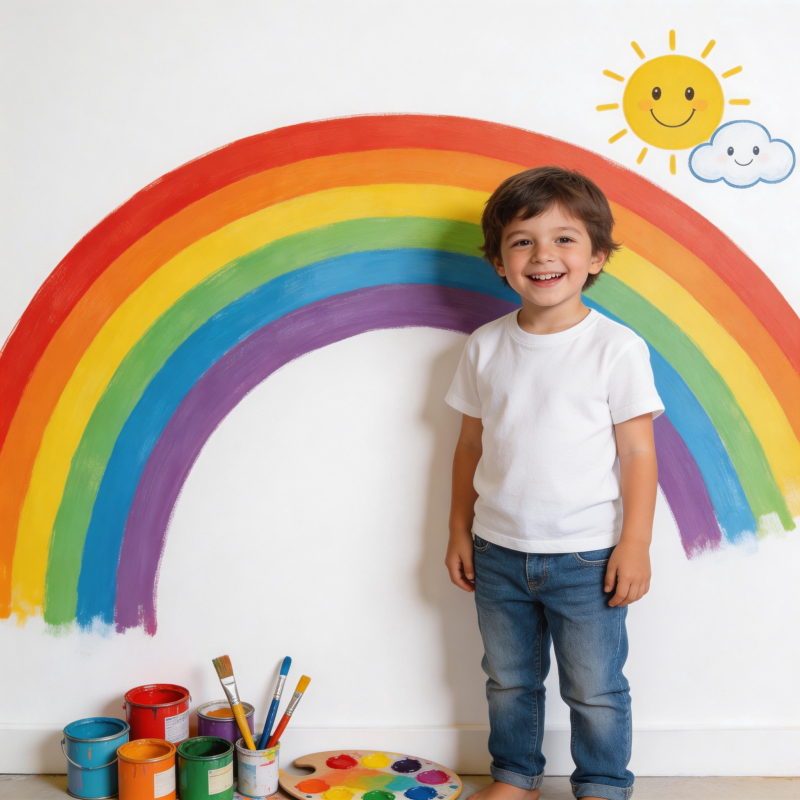 彩虹下的快乐男孩图片