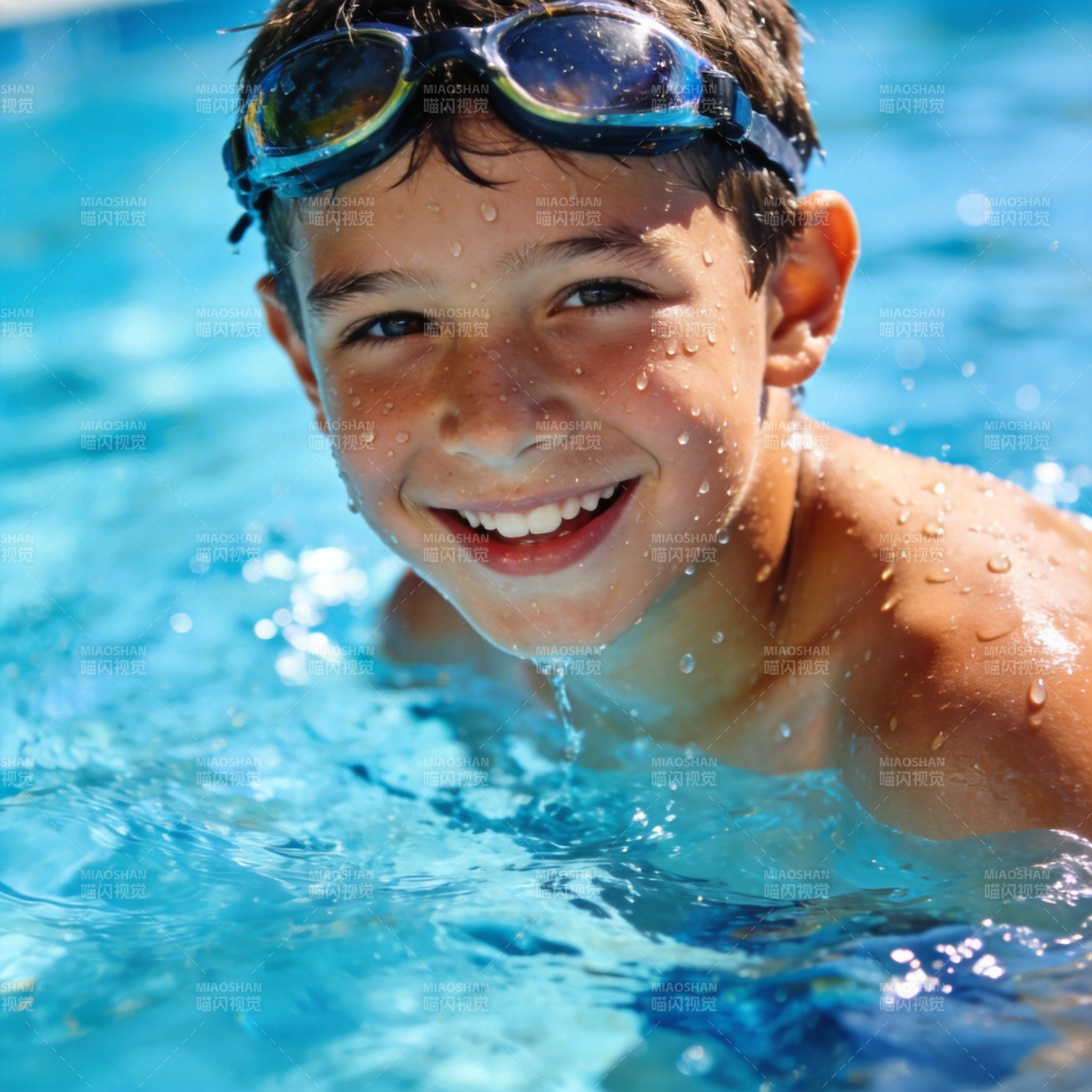 泳池中的快乐笑容图片