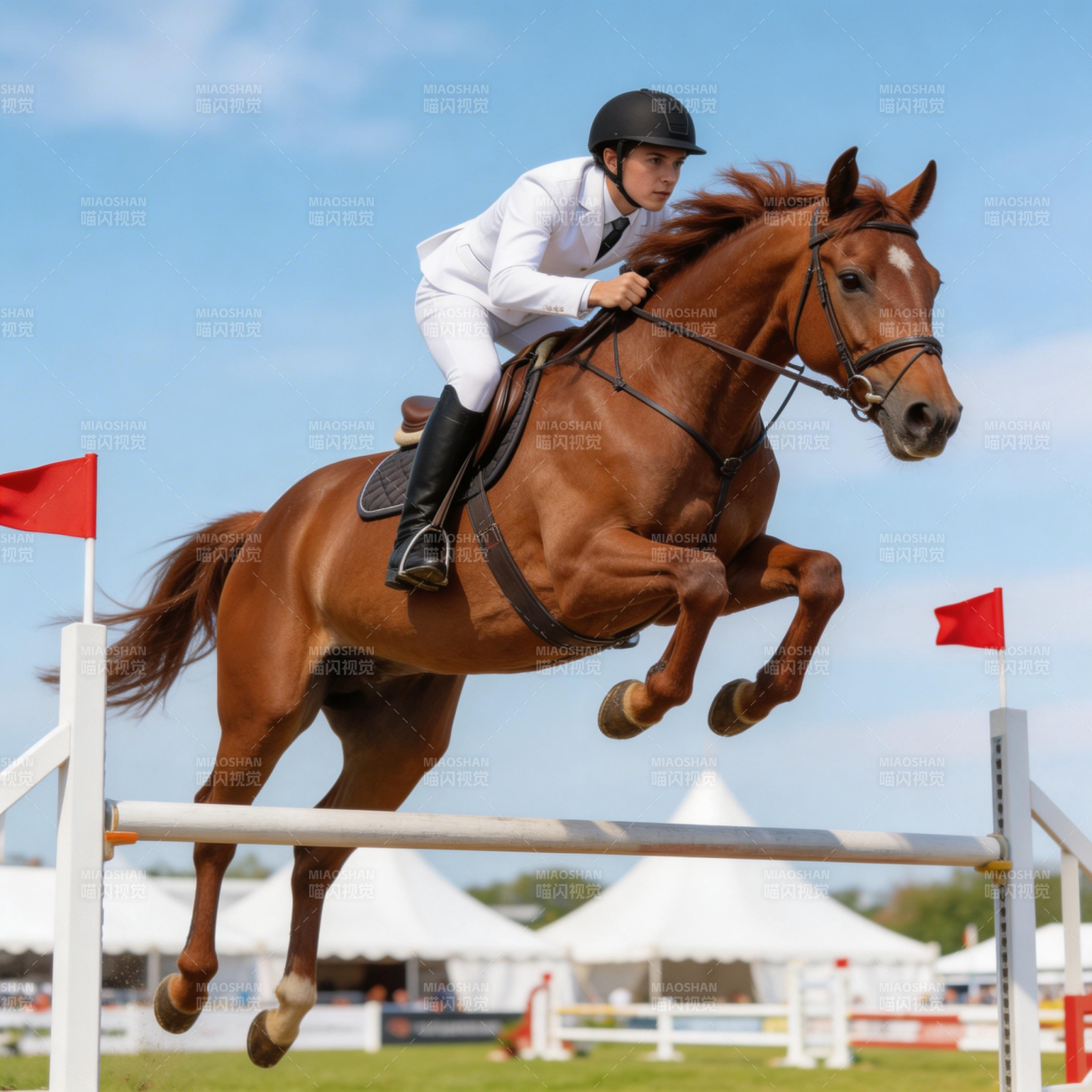 骏马飞跃障碍图片