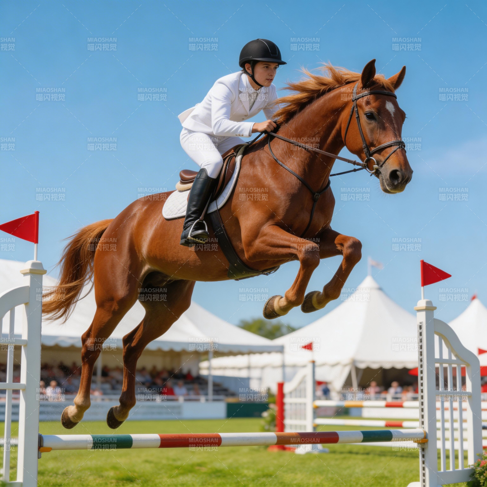 骏马飞跃障碍图片