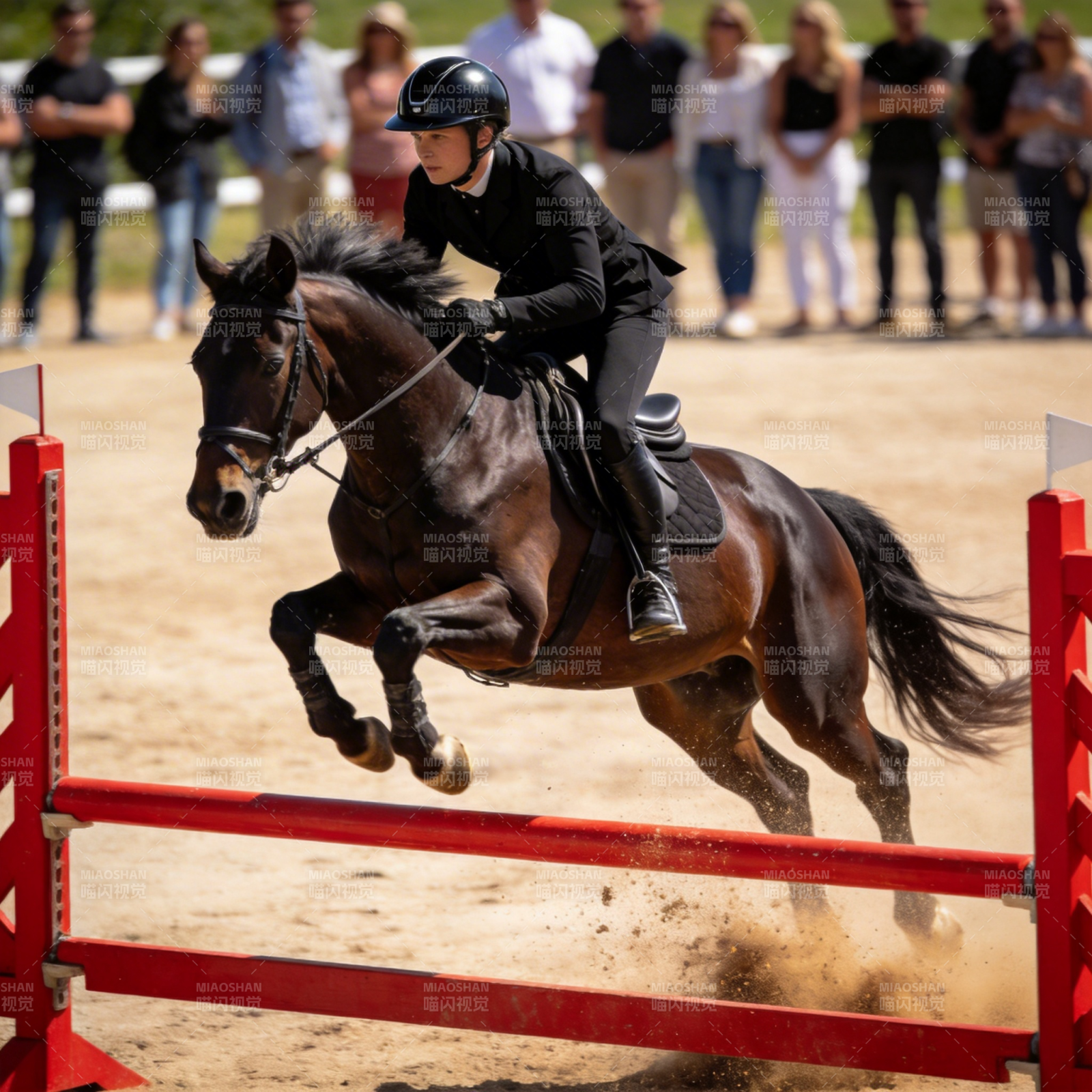 骏马飞跃障碍图片