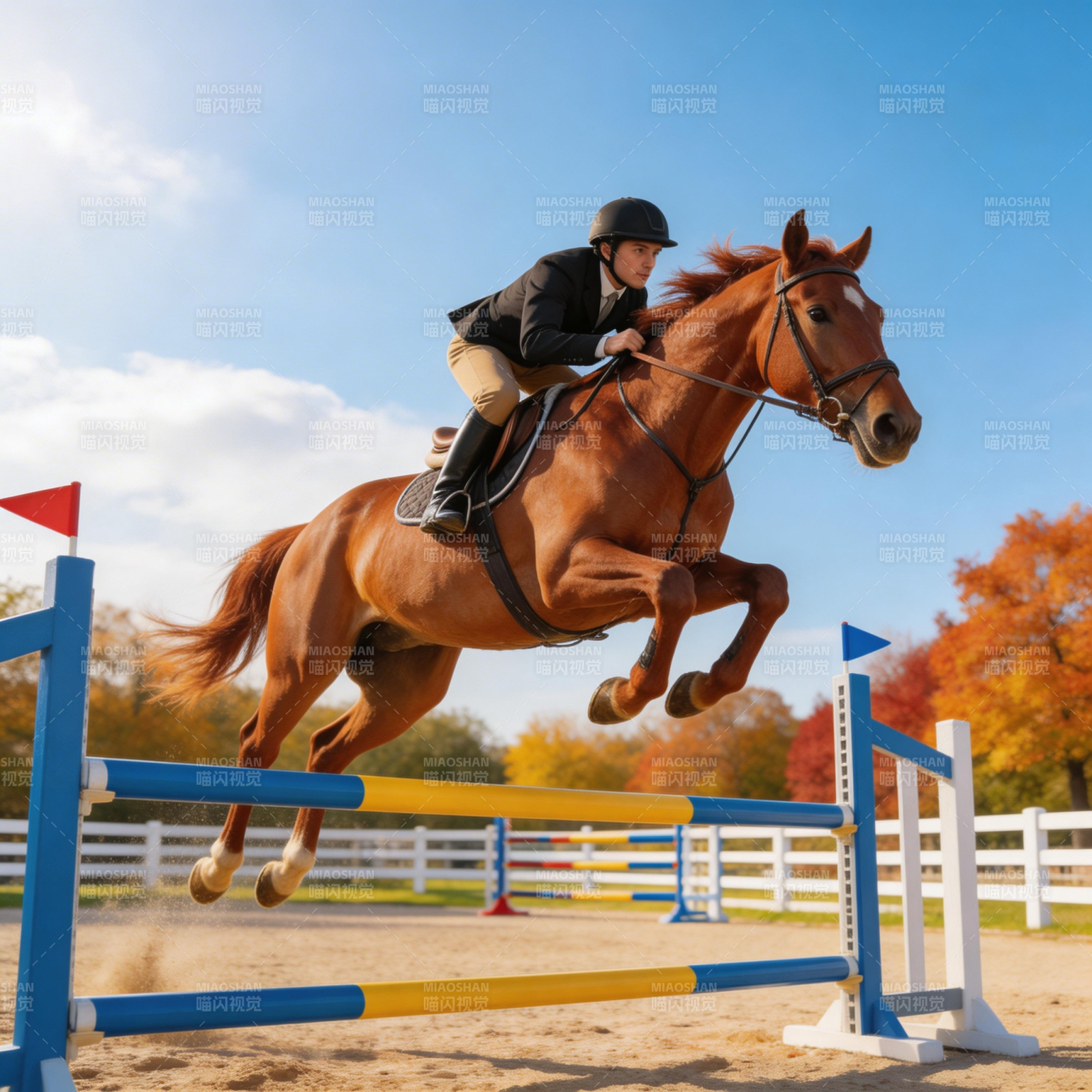 骏马飞跃障碍图片