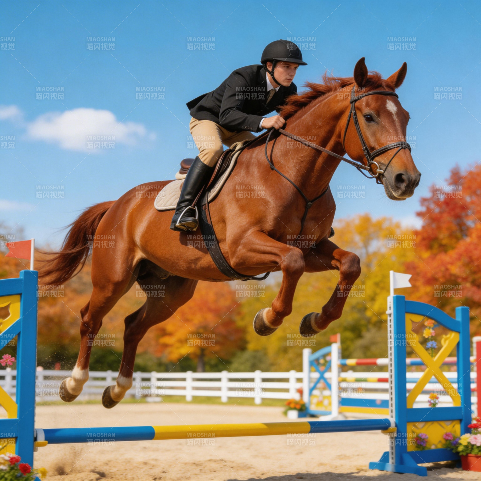 骏马飞跃障碍图片
