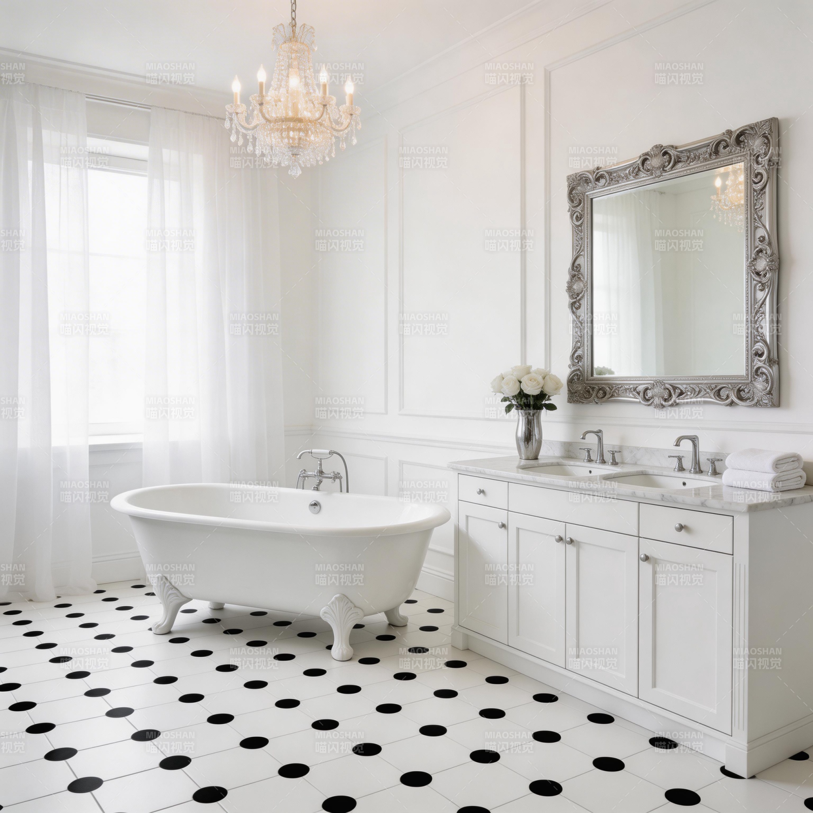 黑白波点浴室图片