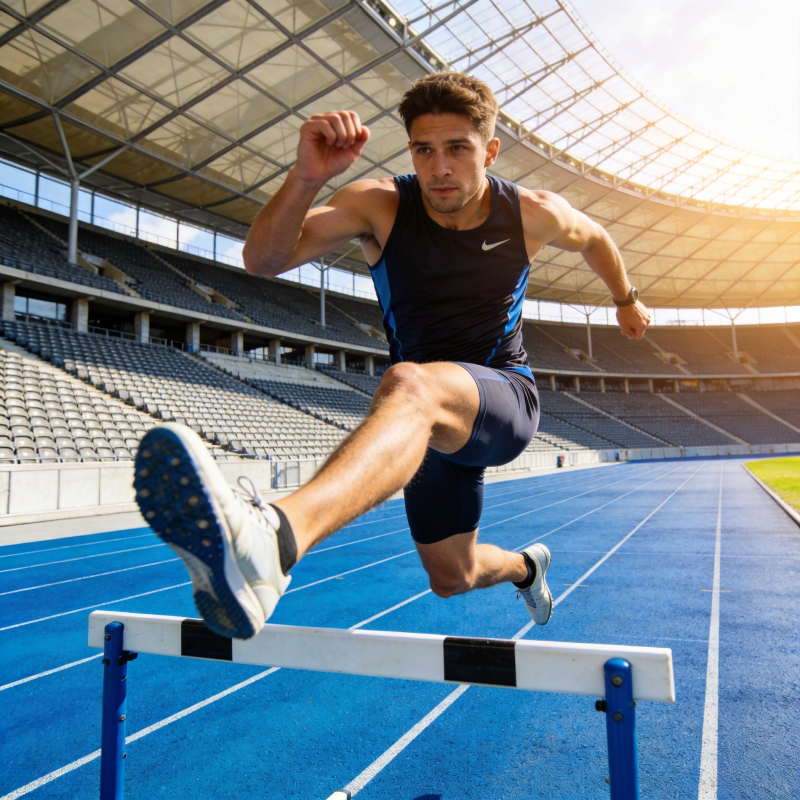 跨栏运动员跃过障碍图片