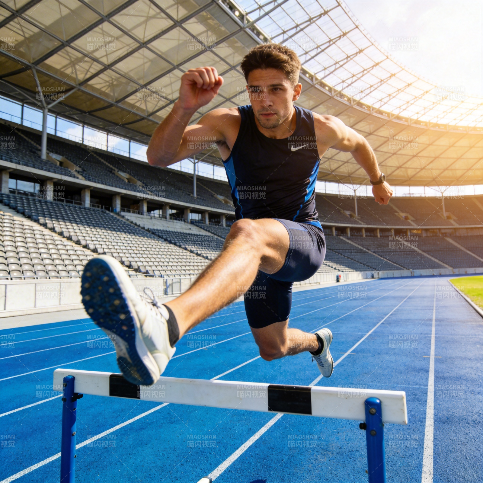 跨栏运动员跃过障碍图片