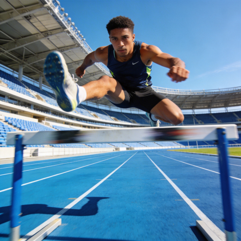 跨栏运动员飞跃瞬间图片