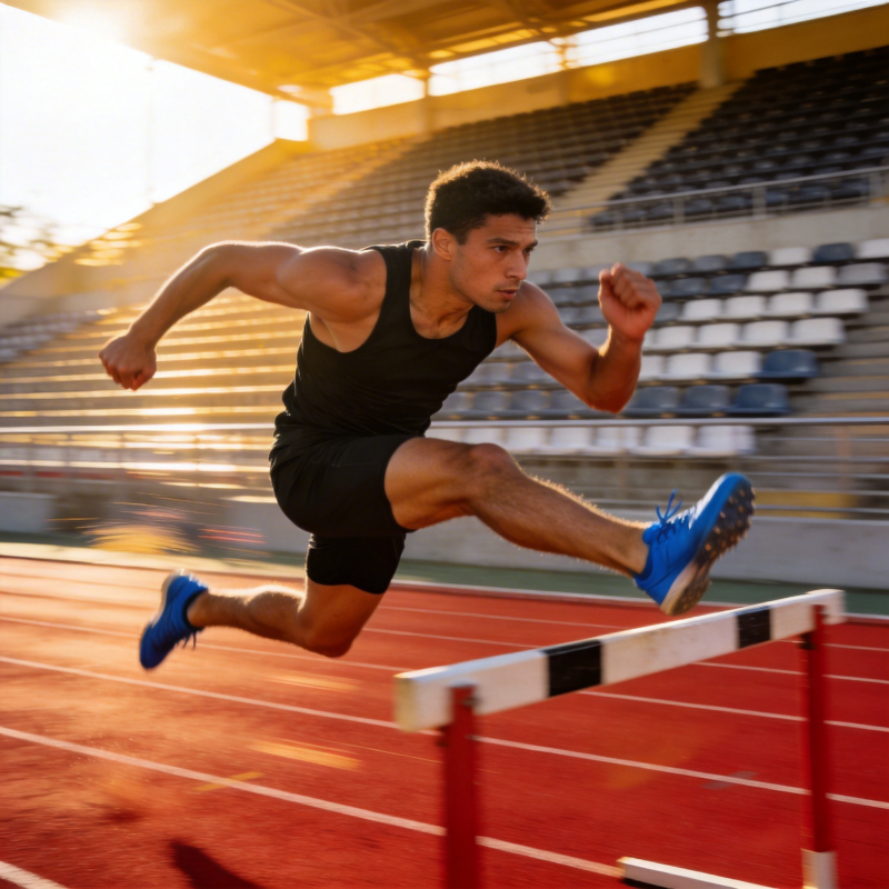 跨栏运动员跃过障碍图片