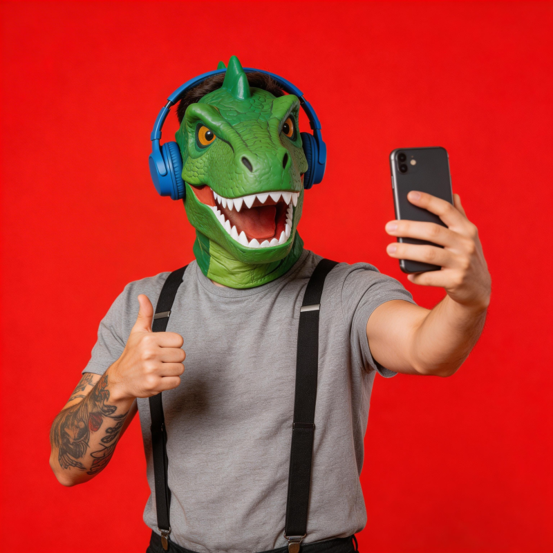 恐龙头套自拍图片