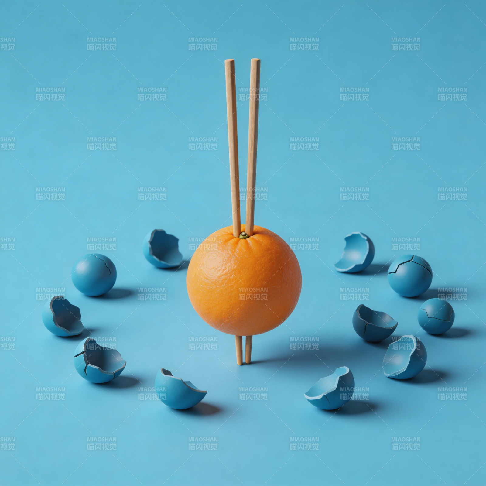 橙子与蛋壳的创意摆拍图片