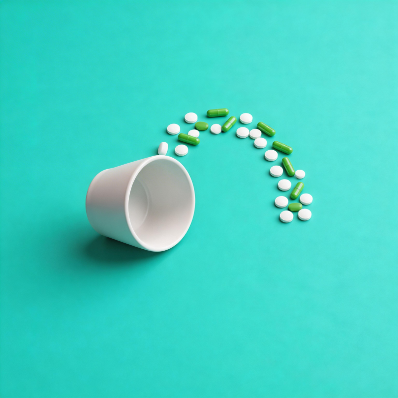 药片洒落杯中图片