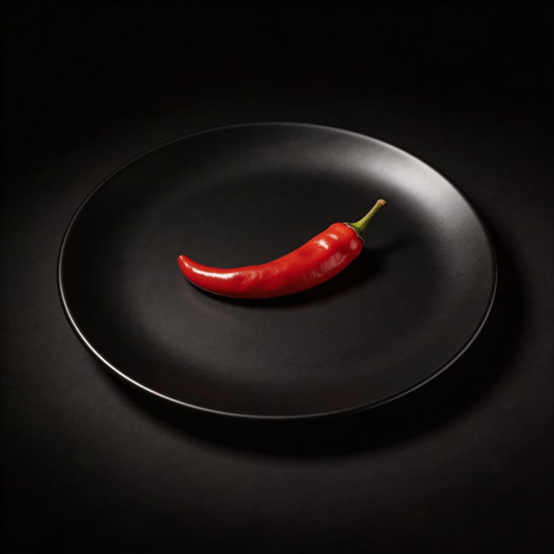 红椒静置于黑盘图片