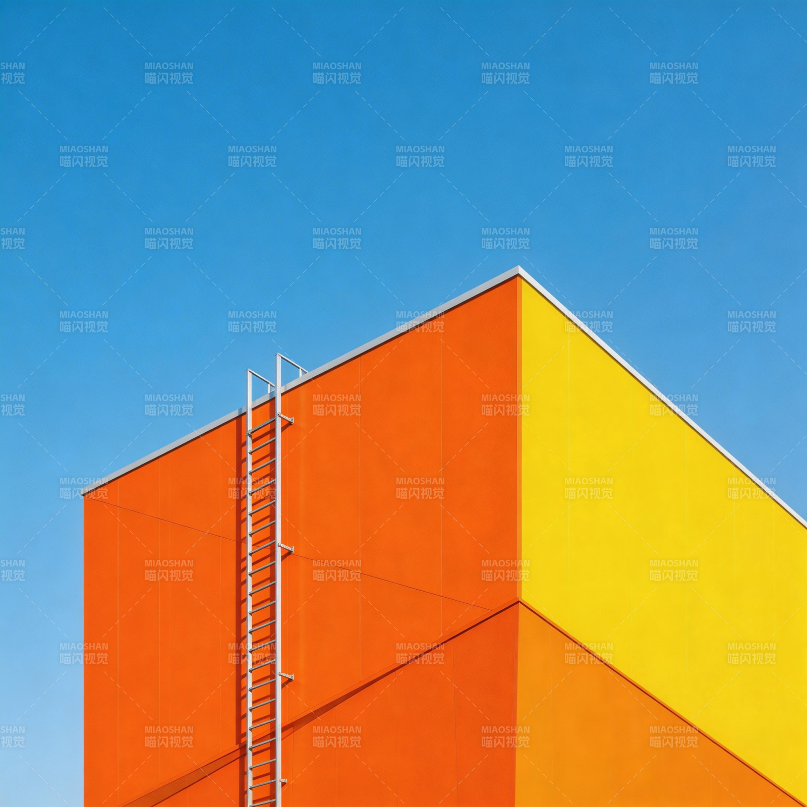 橙黄建筑与蓝天图片