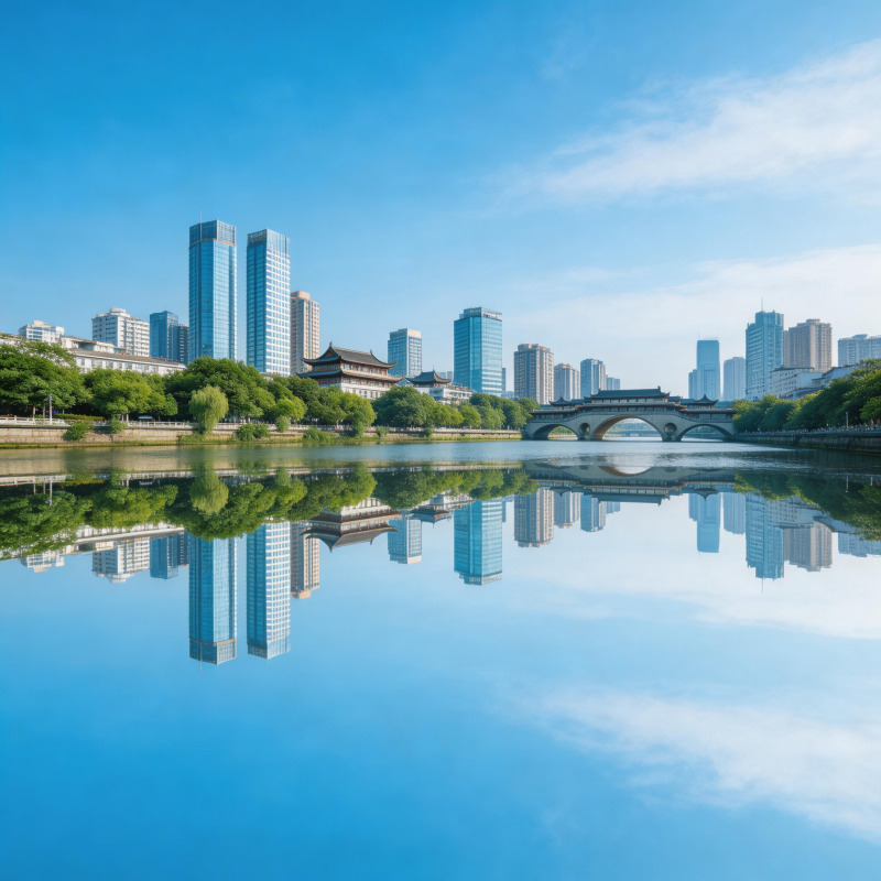 湖光城影 静谧如画图片