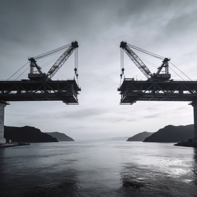 双塔吊桥映水天图片