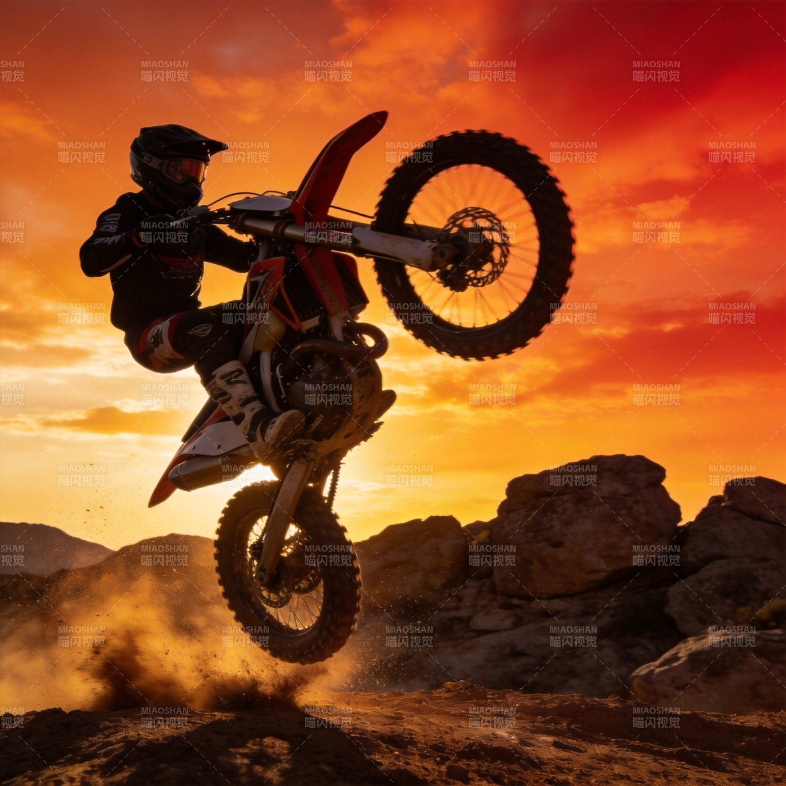 夕阳下的飞驰瞬间图片