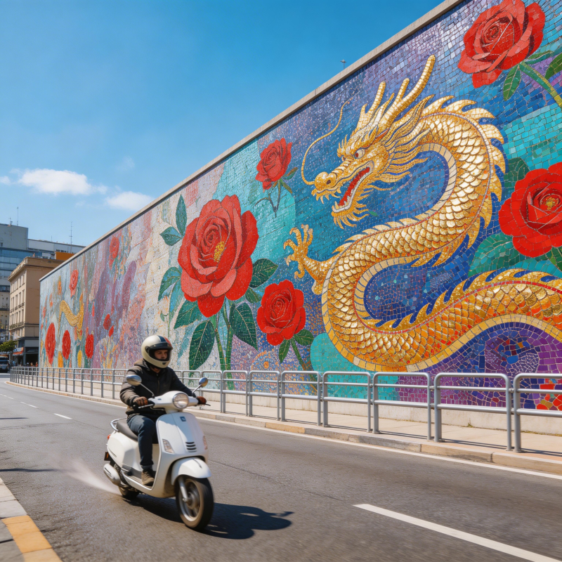 龙腾花墙 骑手掠影图片