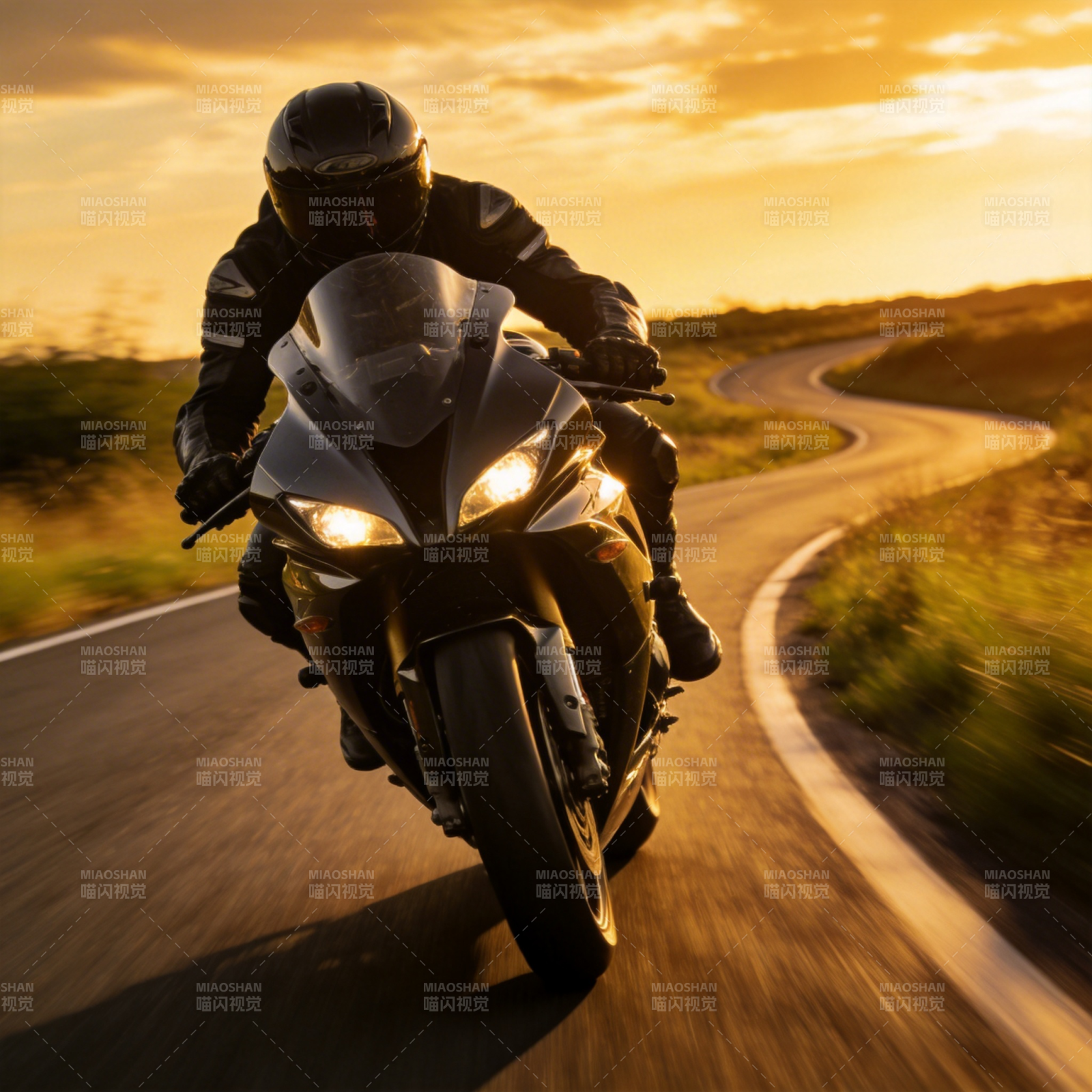 疾驰在夕阳下的公路图片