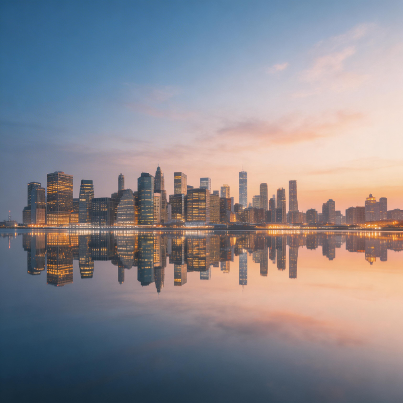 城市倒影黄昏美图片