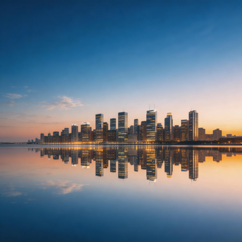 城市倒影 静谧黄昏图片