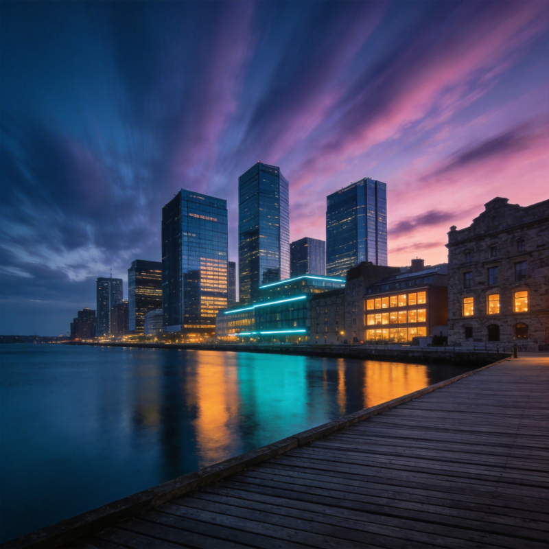 城市夜景倒影图片