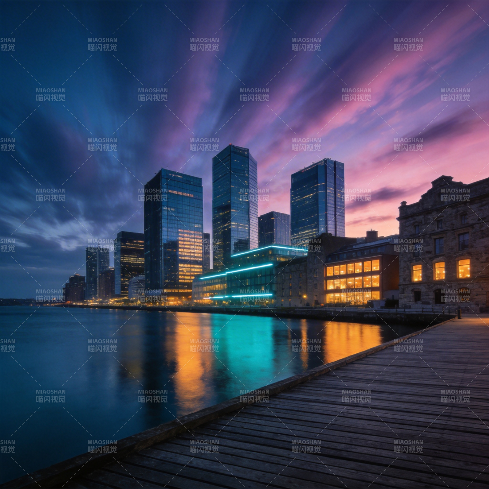 城市夜景倒影图片