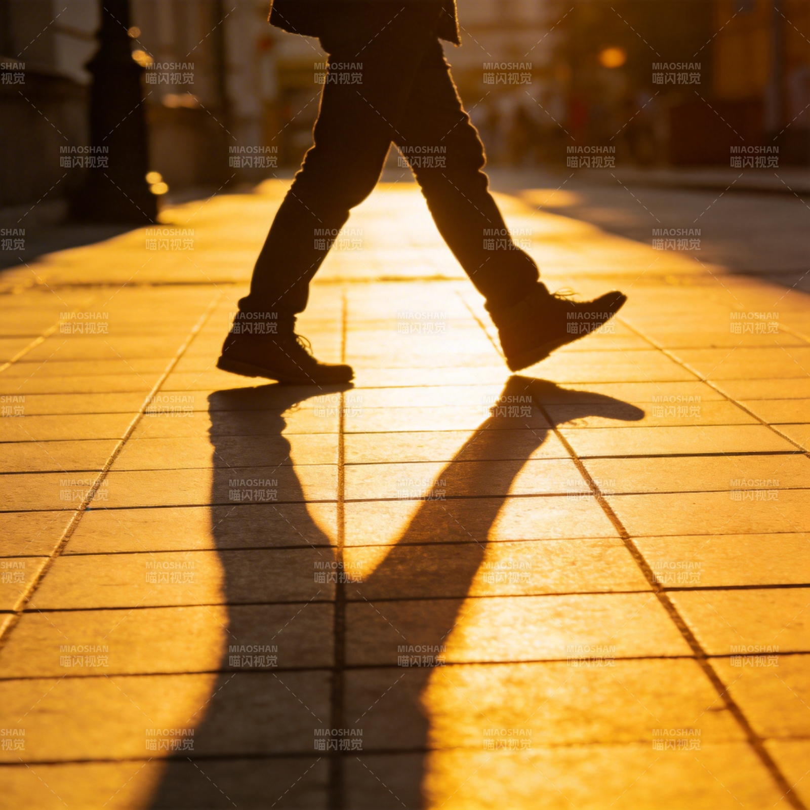 夕阳下的行走剪影图片