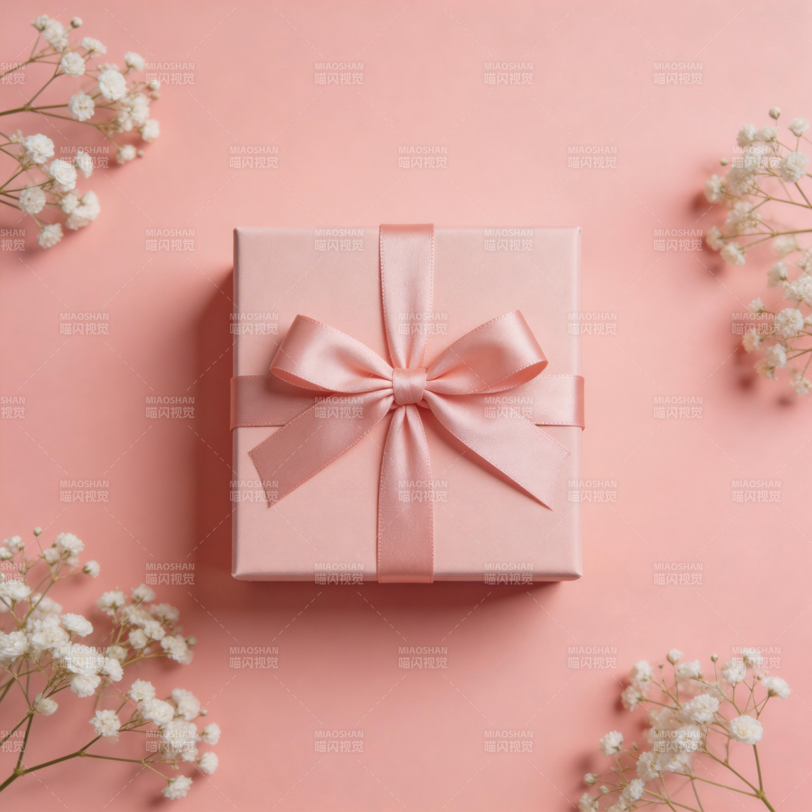 粉色礼盒与小花图片