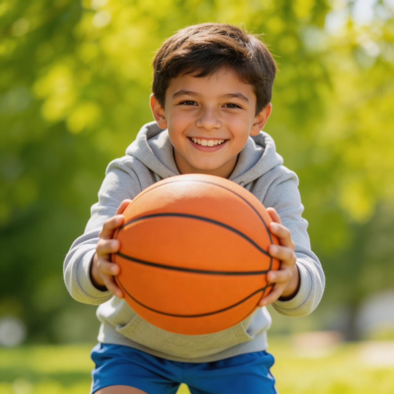 少年笑持篮球图片