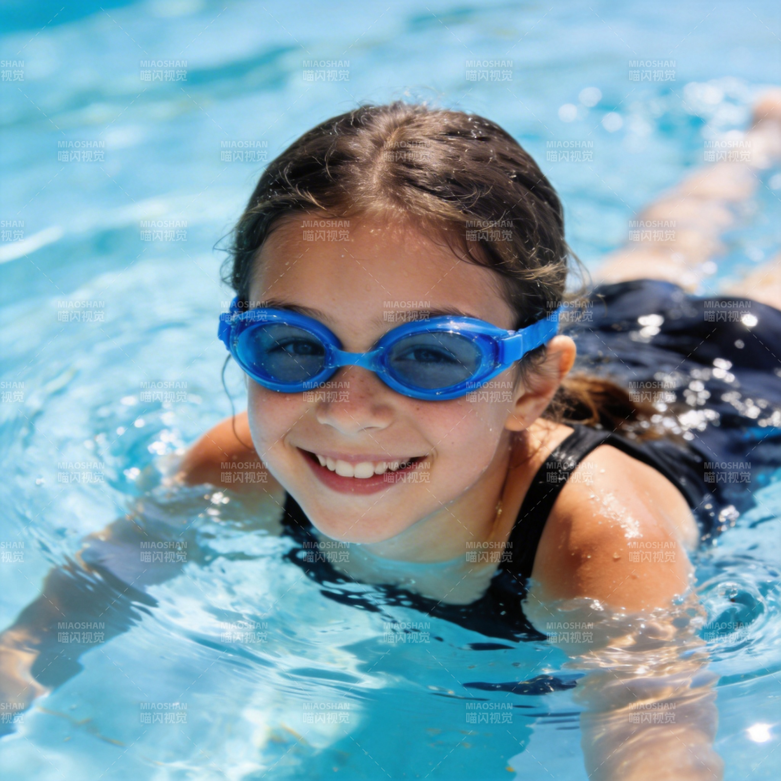 泳池中的快乐女孩图片
