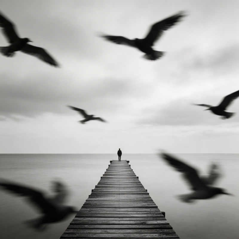 孤影长桥飞鸟图片