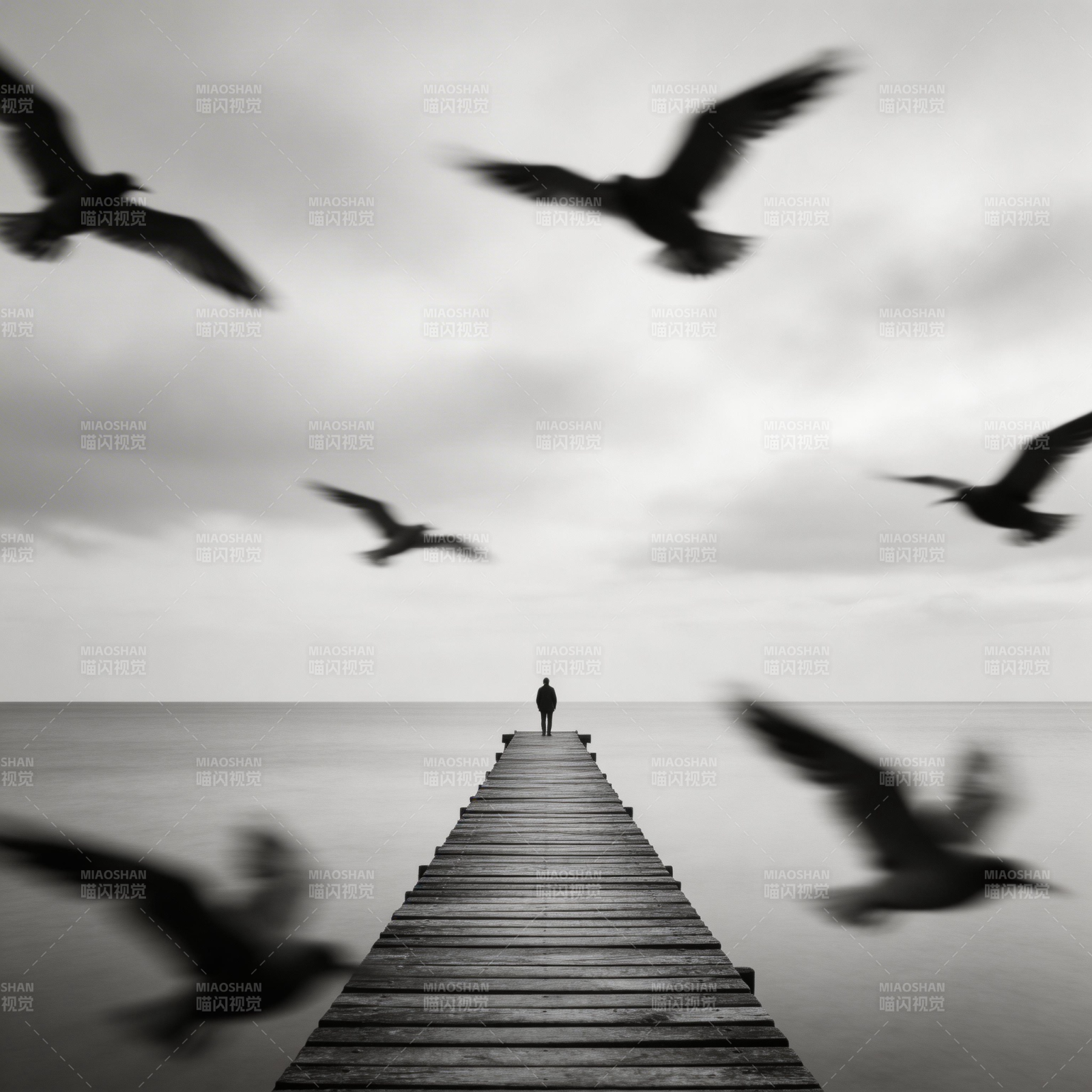 孤影长桥飞鸟图片