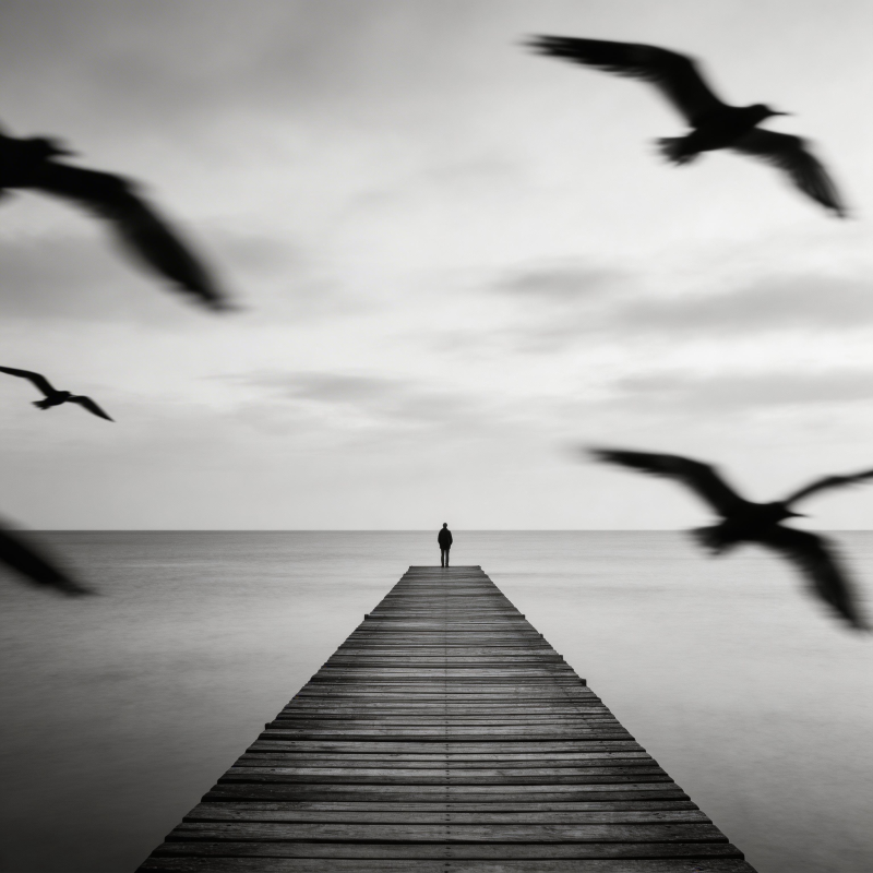 孤影长桥飞鸟图片