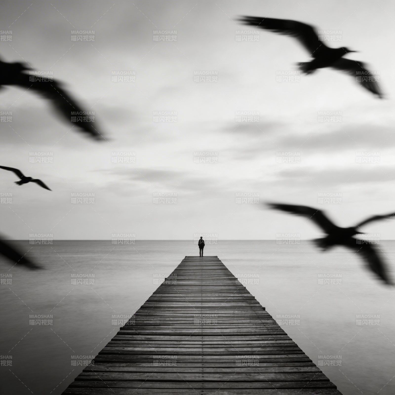 孤影长桥飞鸟图片