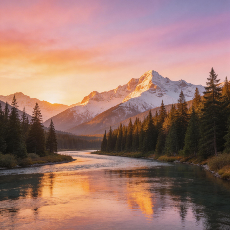 雪山映河光图片