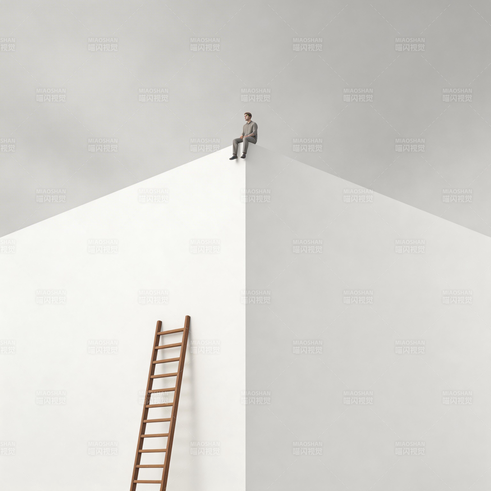 登顶者与梯子图片