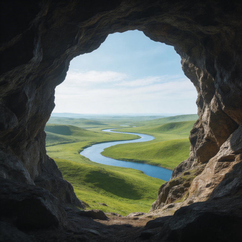 洞中览河景图片