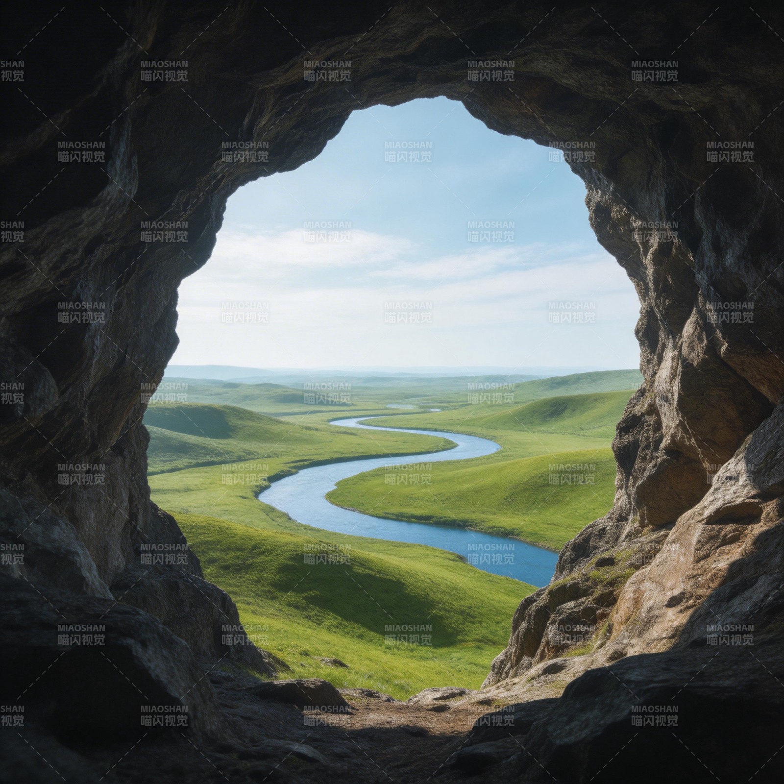 洞中览河景图片
