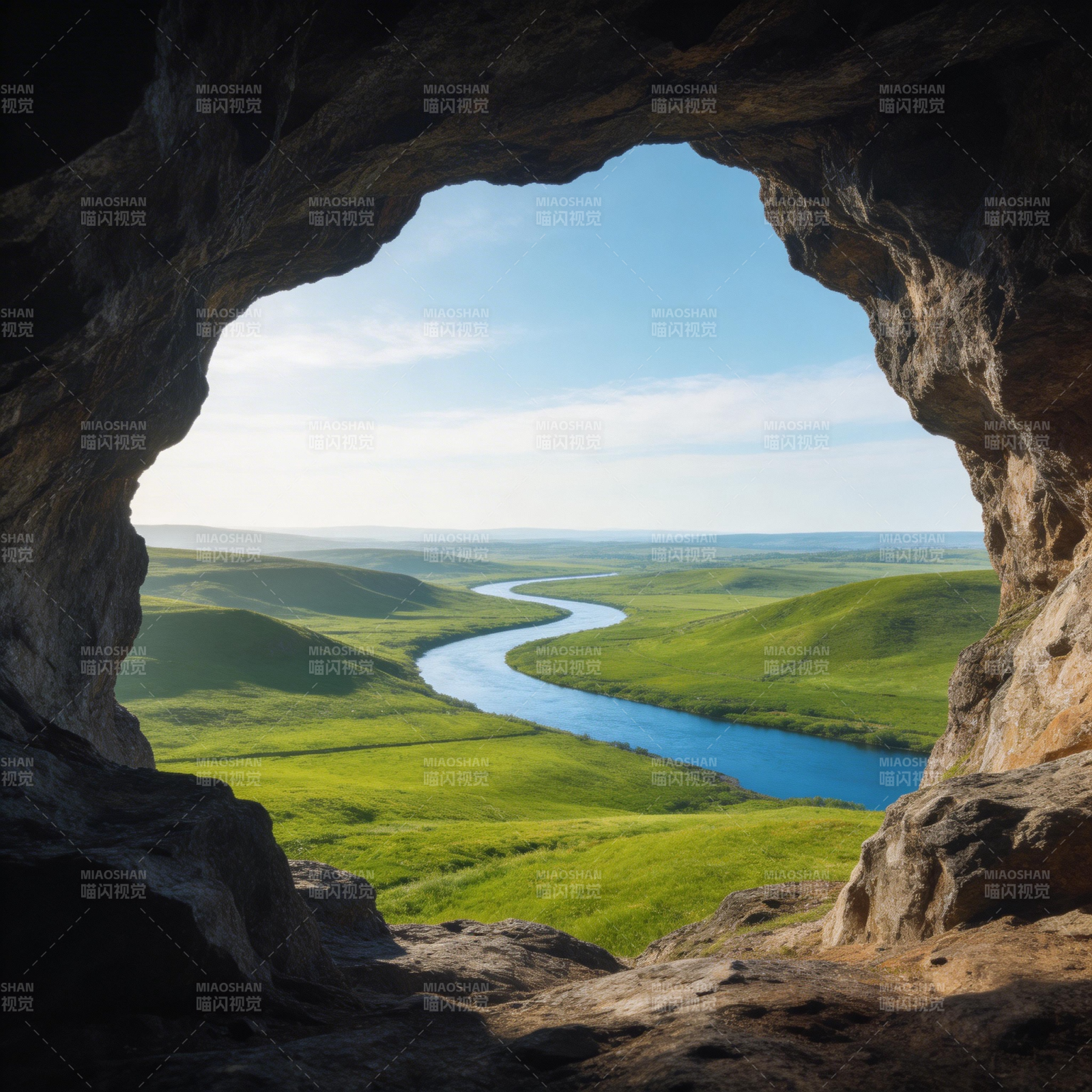 洞中绿野河景图片