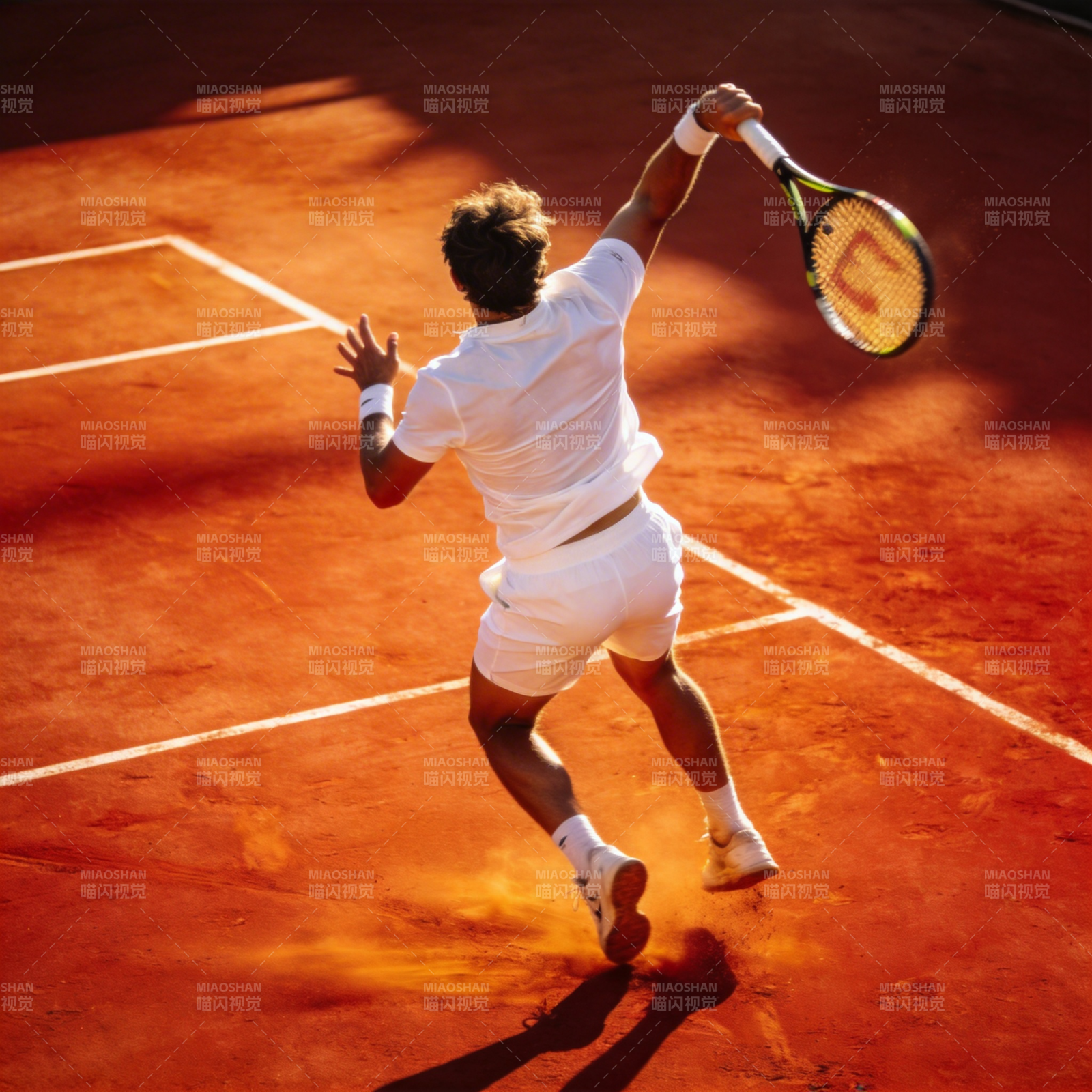 网球选手跃起击球图片