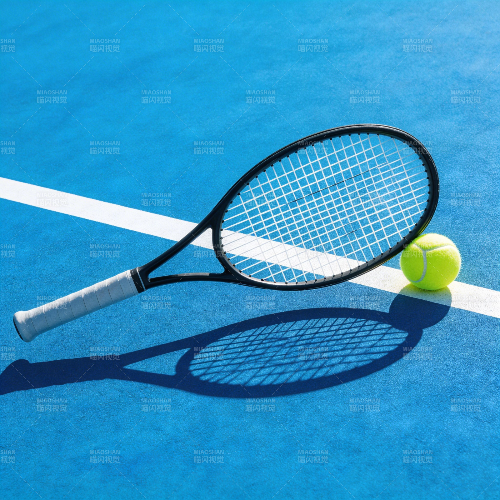网球拍与球静置球场图片