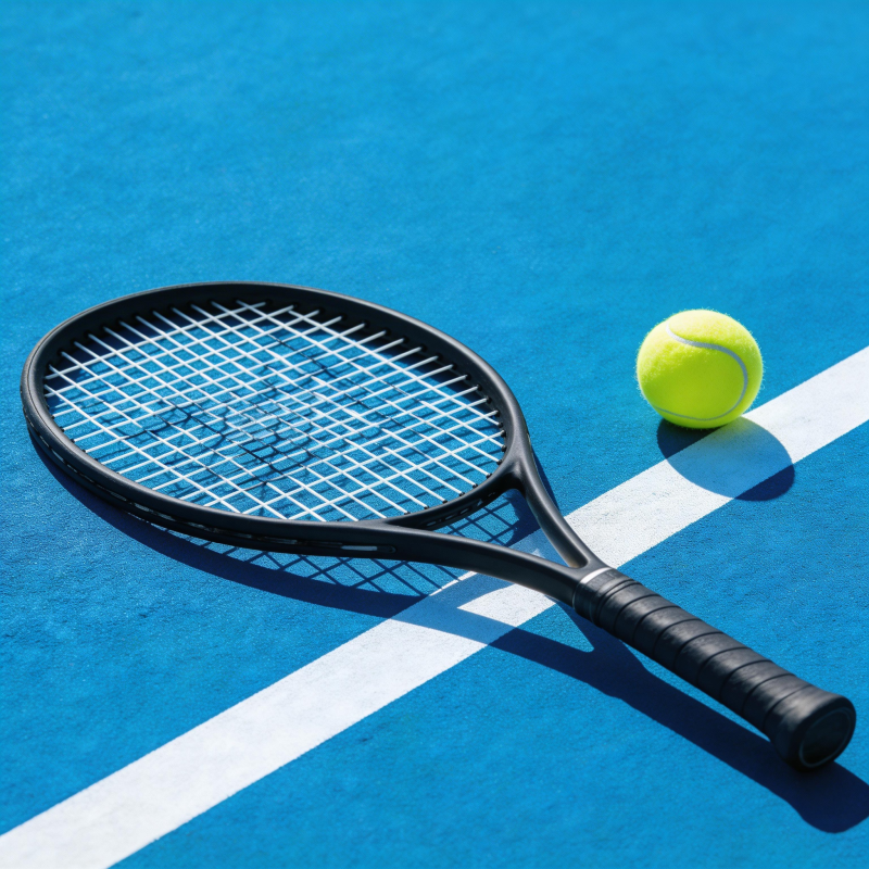 网球拍与球静置场中图片