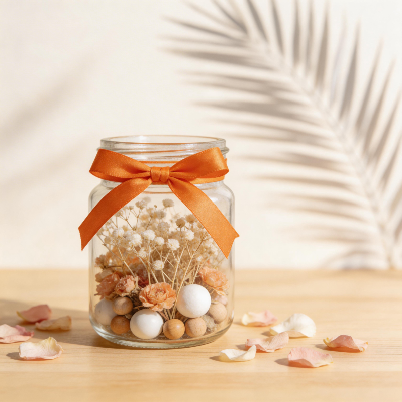 花瓶里的干花与彩球图片