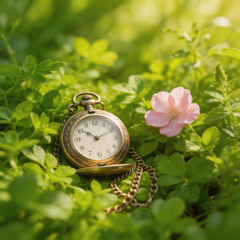 时光静好 花间钟表图片