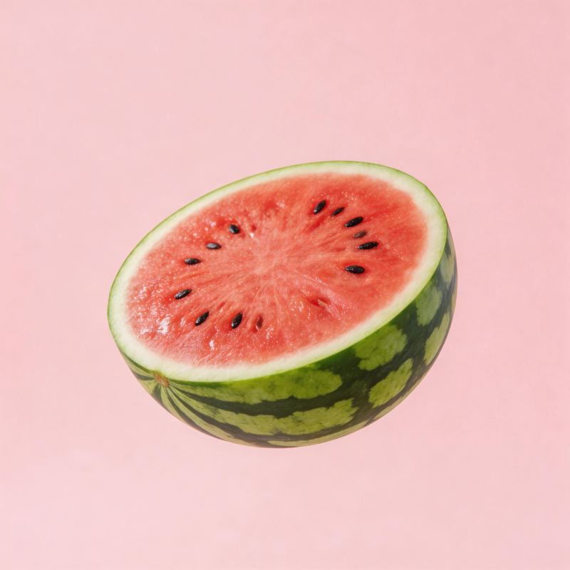 西瓜切半 粉红背景图片