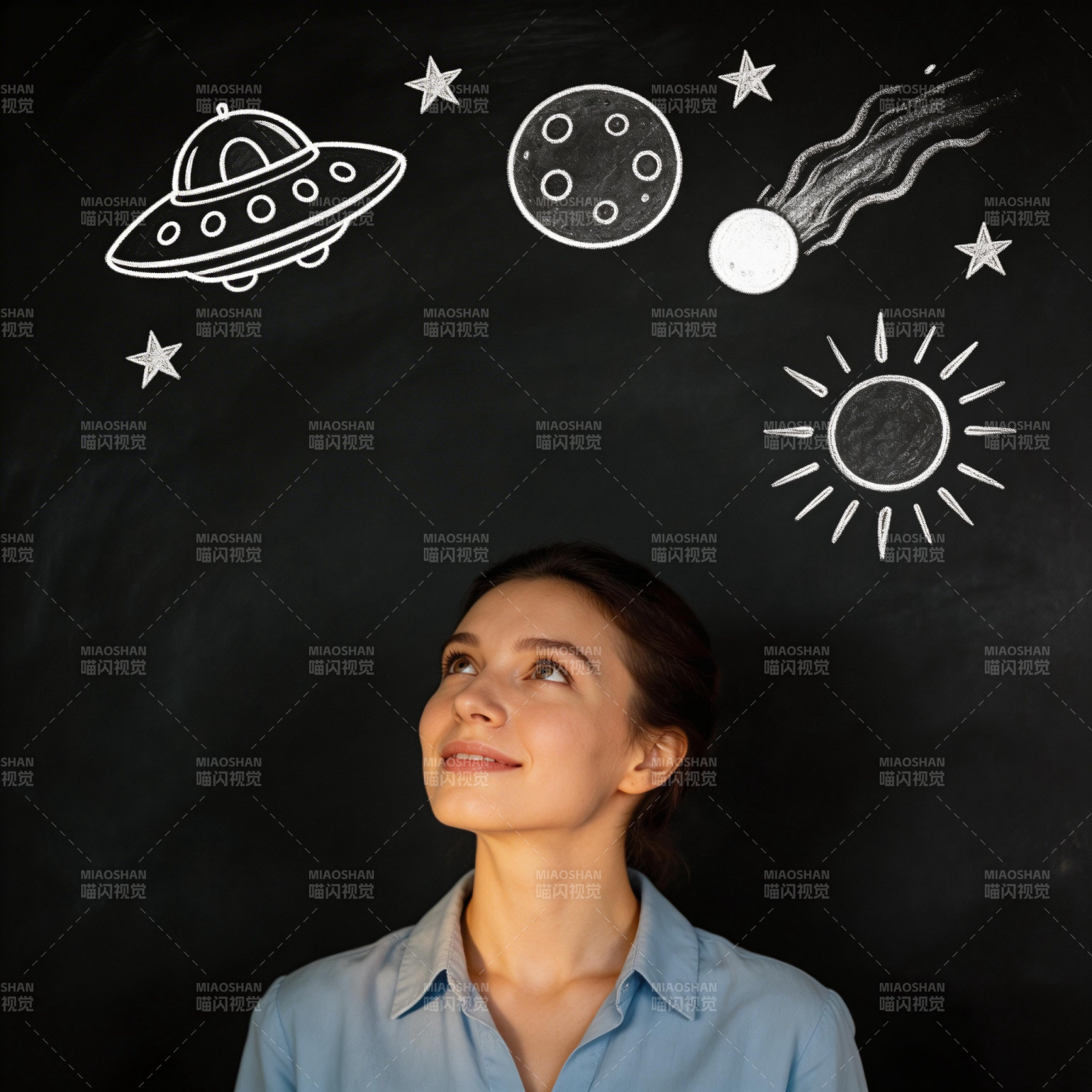 仰望星空的少女图片